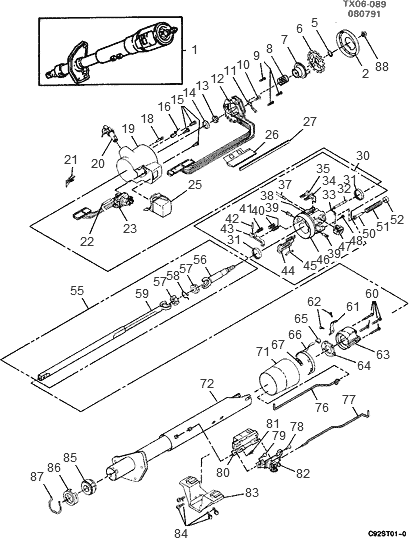 exploded view for the 1993 Chevrolet S-10 Tilt | Steering Column Services