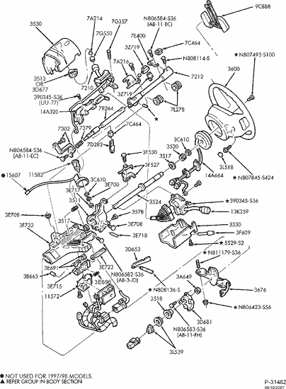 exploded view for the 1997 Ford F250 Non-tilt | Steering Column Services