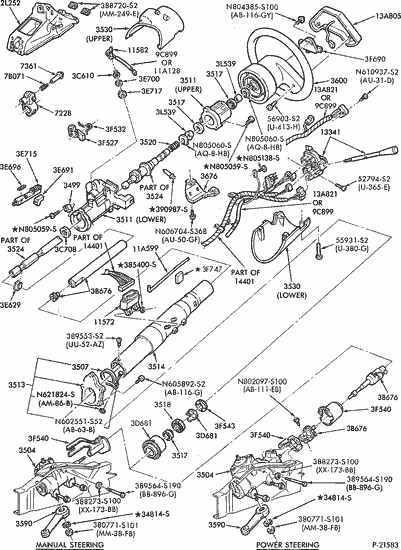 exploded view for the 1993 Ford Ranger Non-tilt | Steering ... auto crane wiring diagram 