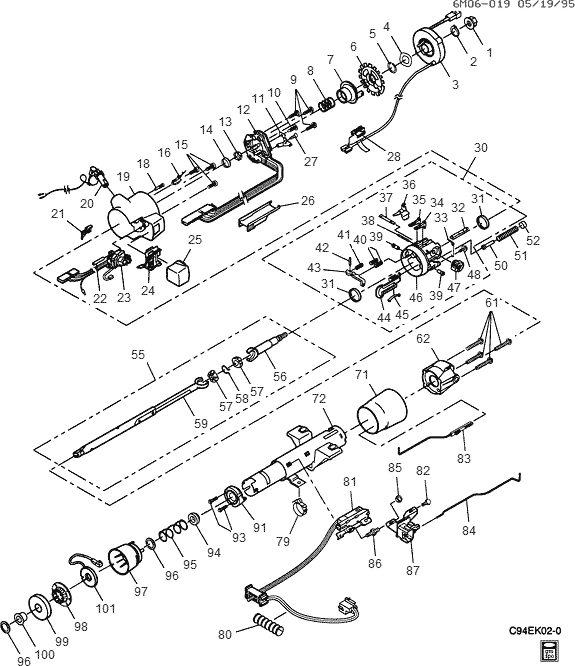 exploded view for the 1994 Cadillac Eldorado Non-Tilt | Steering Column ...