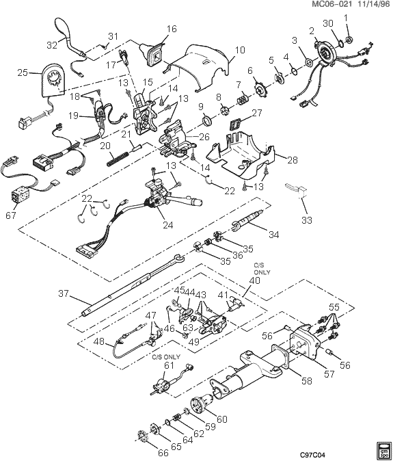 exploded view for the 1997 Buick Park Ave Tilt | Steering Column Services