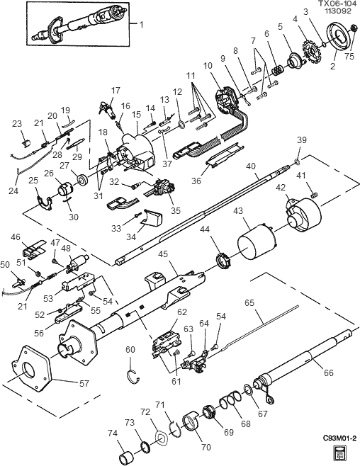 exploded view for the 1993 Chevrolet Astro Van Non-Tilt | Steering